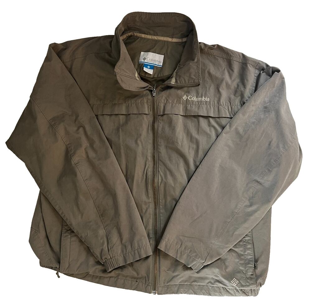 Vintage Columbia Tan Windbreaker Jacket Lined Elastic Waist Zippered Pockets Men